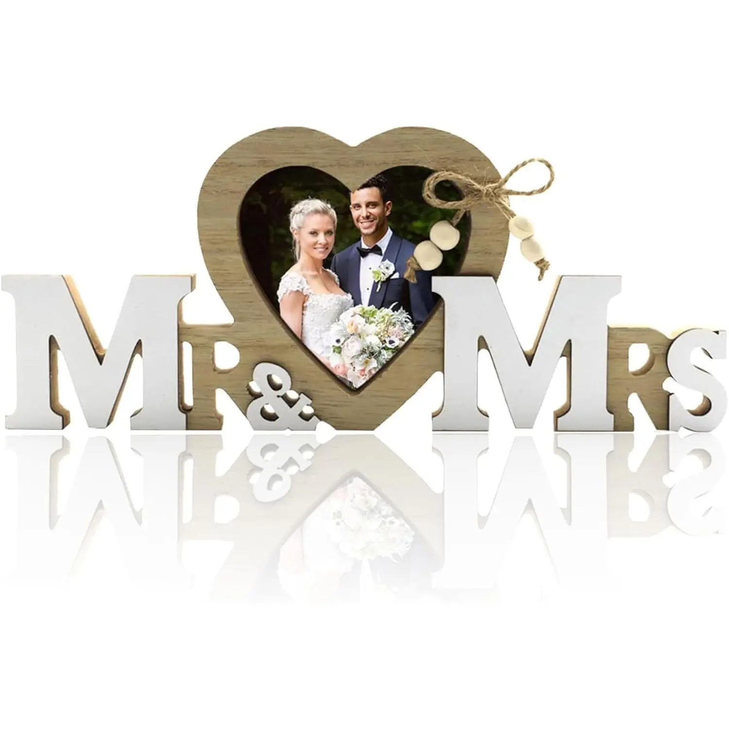 Heart Shaped Mr & Mrs Wedding Keepsake, Newlywed & Anniversary Valentines Bride Gifts - Bride Engagement Photo Frame