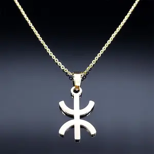 Berbers Symbol Pendant Necklace Stainless Steel Gold Color Amazigh ⵣ Letter Ethnic Amulet Style Chain Necklaces Jewelry