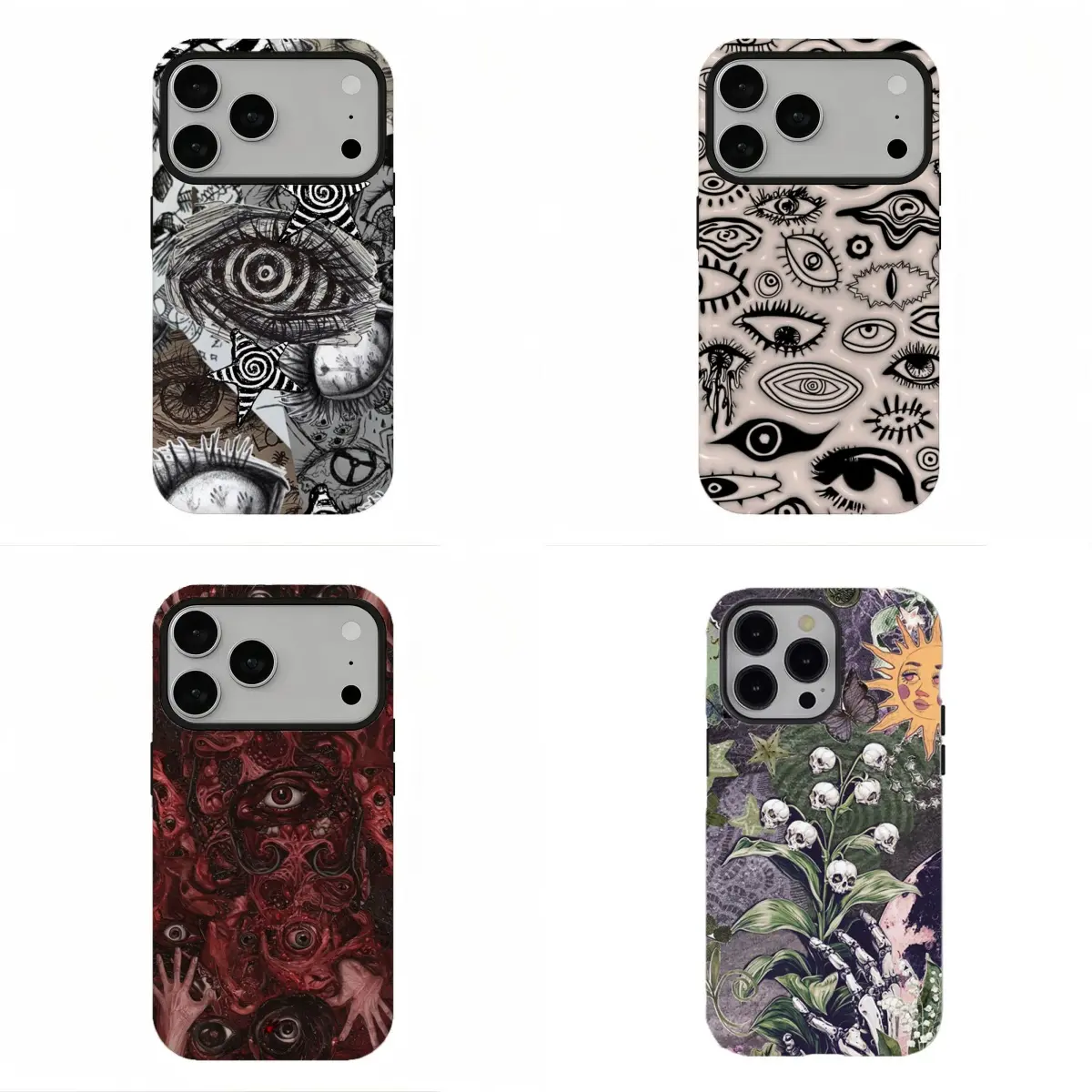 Weirdcore Eye Collage Phone Case, Occult Floral Skull Protective Cover, Compatible for iPhone 17 16 15 14 13 12 11 and for Samsung S26 S25 S24 S23 S22 S21, Perfect Holiday Gift
