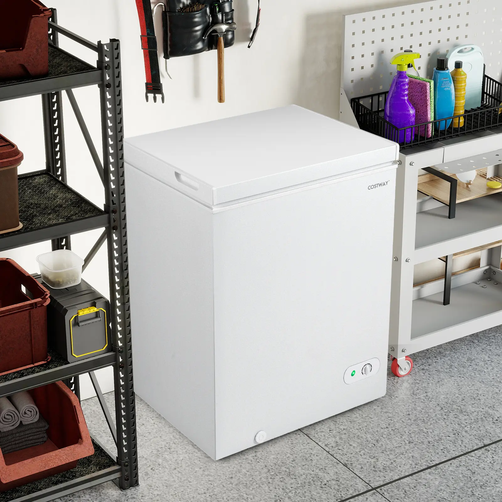 COSTWAY - 141 L/5 Cu.Ft Compact Chest Freezer with 7-Gear Adjustable Temperature-White