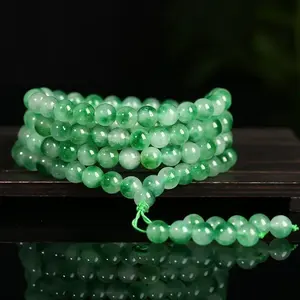 Multilayer 108 Green Jade Floating Flower 8mm Beads Bracelet Necklace Tibetan Buddhist Mala Buddha Rosary Yoga Woman Jewelry