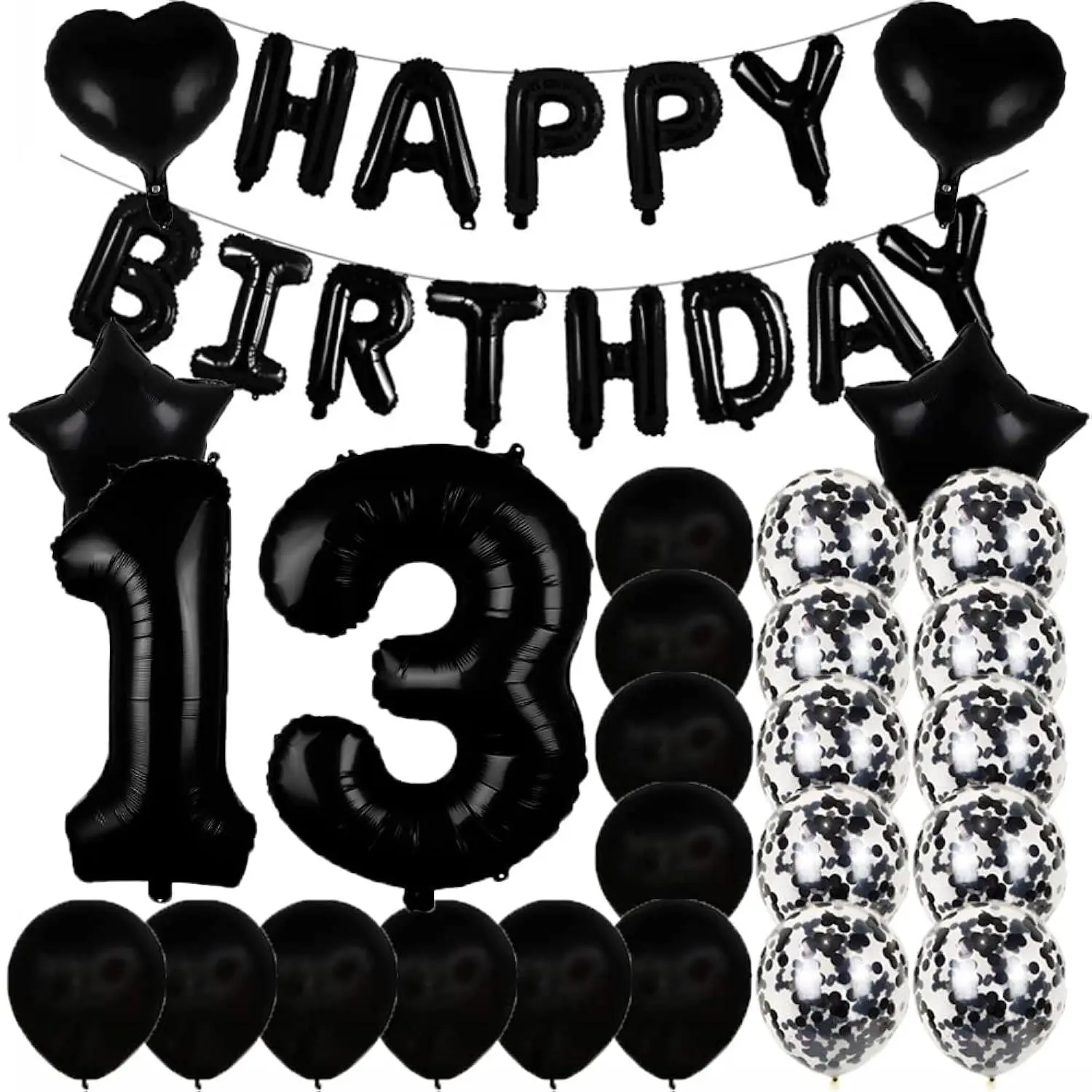 Sweet 13Th Birthday Decorations Party Supplies,Black Number 13 Balloons,13Th Foil Mylar Balloons Latex Balloon Decoration,Great 13Th Birthday Gifts For Girls,Women,Men,Photo Props
