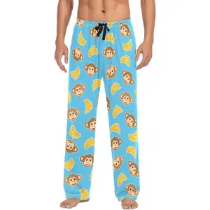 Men's Monkey Banana Pajama Pants Cotton Soft Comfy Straight-Fit Lightweight Pj Bottoms