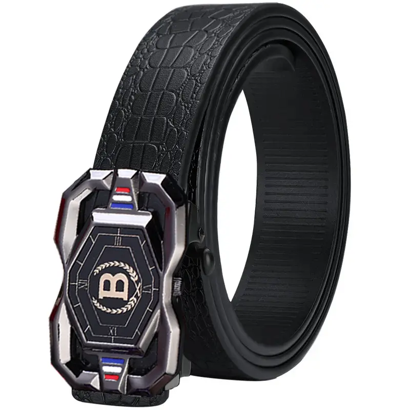 Men's Sleek Automatic Buckle Belt -GenuineFauxwithTextured Square Pattern, Black, Simple & StylishDesignforCasual Attire,Casual Wear Belt |StylishSquarePatternPolished Alloy Buckle, Faux Leather Belt