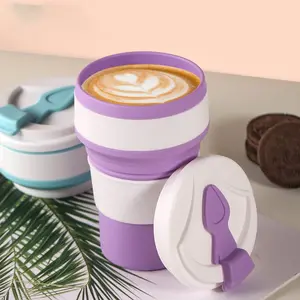 Portable Folding Water Cup with Retractable Compression Travel Mug 500ML, Foldable Outdoor High Temperature Resistant Drinkware, Travel Coffee Mugs