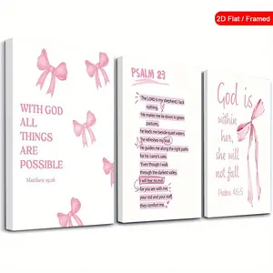 3-Piece Framed Inspirational Wall Art Set, Christian Theme Canvas Posters with Bow, Encouraging Quotes, Home Decor, Perfect Gift