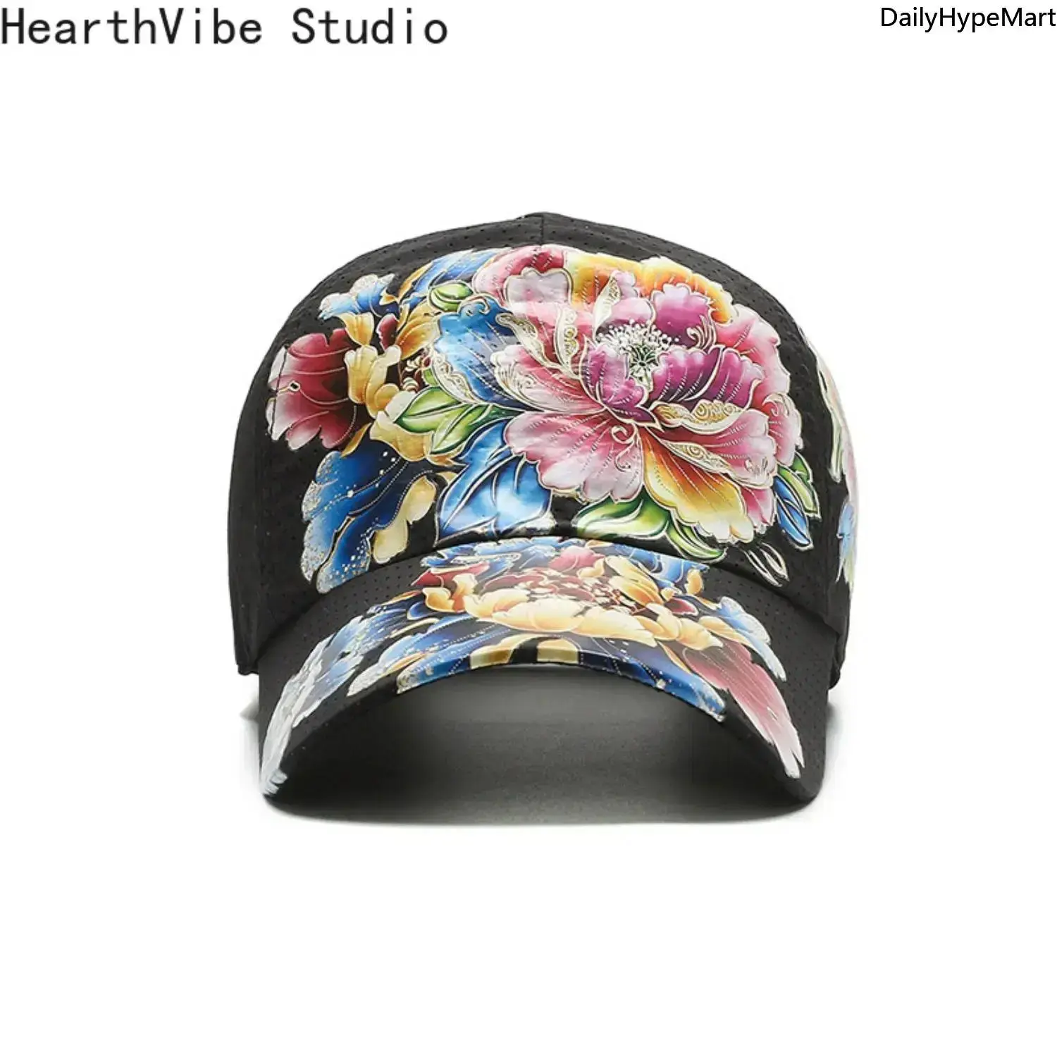 Floral Embroidered Snapback Hat, Unisex Polyester Trucker Cap with UV Protection for Summer Outdoor Sports, Quick-Drying & Adjustable