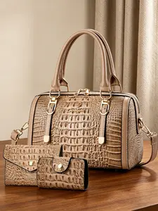 Elegant Gradient Alligator Pattern Messenger Bag, Lightweight PU Material, Casual Style, Multi-Color Options, Ideal for Gifts & Daily Use, Messenger Bags Set