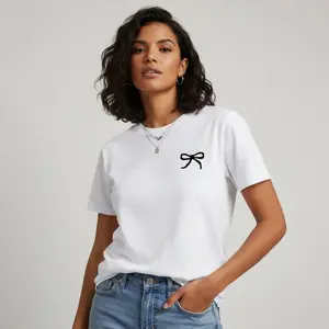 Women's Cotton Short Sleeve Graphic T-Shirt Soft Breathable Crew Neck Casual Top with Bow Design Minimalist Everyday Wear Machine Washable