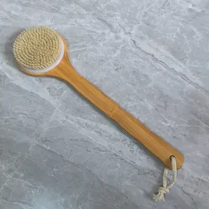 Wooden Body Bath Brush Natural Back Scrubber, Soft Boar Bristle Shower Brush, Exfoliating Massage Brush for Skin Care