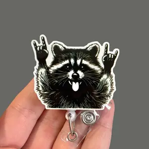 Glitter My Badge Funny peace raccoon badge reel for nurse and hospital workers. Badge clip Badge pull - Retractable swivel clip with a 360 rotation. Great gift for coworker.