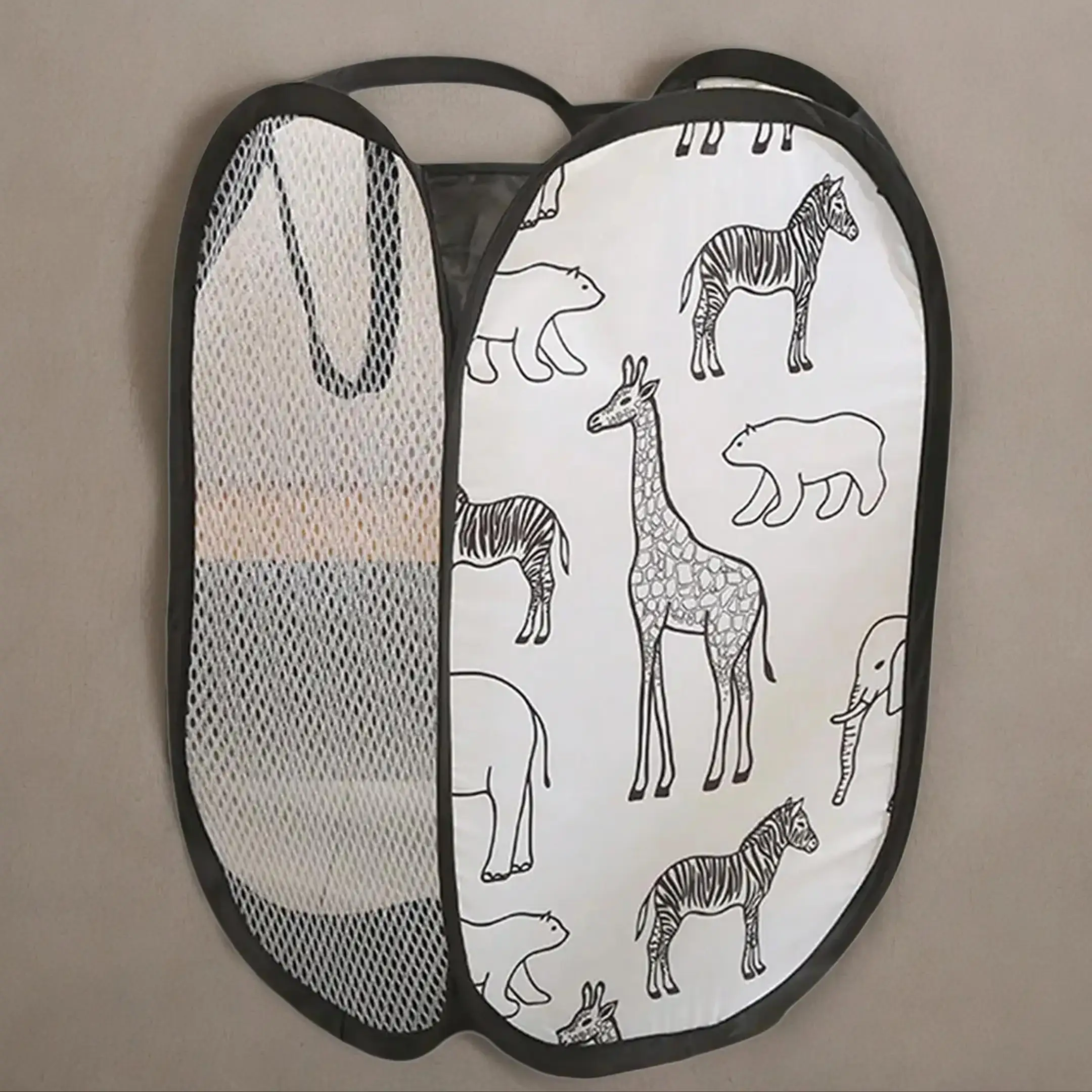 Foldable Mesh Storage Basket, 1/2 Counts Summer Cartoon Animal Print Dirty Clothes Laundry Basket, Laundry Room Organiser, Household Storage Organizer