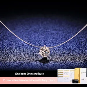 Moissanite 2CT Transparent Invisible Chain necklace suitable for women Transparent fishing line necklace light luxury