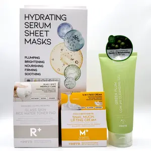 OOTD Glass Skin Full Size Kit - Snail Mucin + Rice Toner + Cleanser + Face Sheet Masks (5) for Anti Aging Hydrating Acne Scars Texture Glow Skin Korean 3-Step Routine