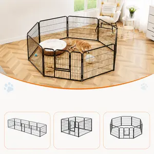 Heavy Duty Dog Playpen Indoor/Outdoor, 24/32 Inch Metal Exercise Pen with Door, 6/8/16 Panel Foldable Puppy Fence for Small Medium Large Dogs, Black Pet Play Yard for Home, Garden & Yard