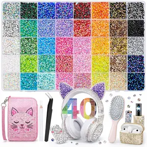 40000Pcs 40 Colors DIY Bedazzling Rhinestones Glitter Kit with 3mm Beads Mixed Synthetic Resin Decoration & Complete Tool Kit, Perfect for DIY Crafts Book Shoes Nail Art