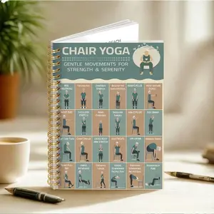 1pc 5.5x8.3in Elderly Chair Yoga Practice Notebook - A5 Spiral Notebook, Double Spiral Binding, Gift for Health Enthusiasts and Elderly, Senior Activity Notebook, Yoga Journal, Yoga Stretches, Yoga For Seniors