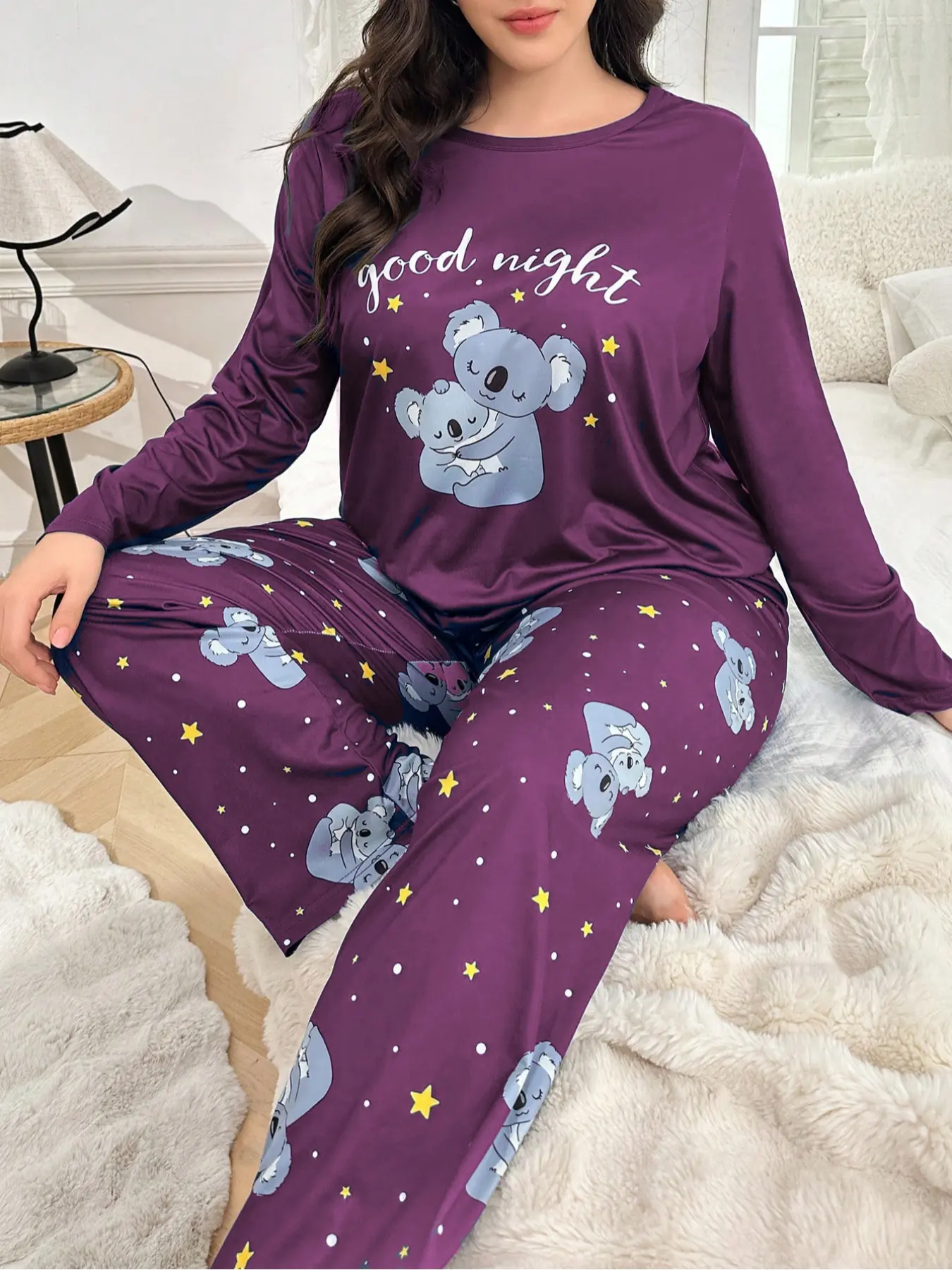 Women's Cute Cartoon Tree Print Sleepwear Set, Pajama, Pjs, Pyjamas, Fall & Winter Casual Home Wear, Homewear, Loungewear, Long Sleeve Pants Suit, Loose Fit Two-Piece, Loungewear Pajamas Set, Cozy Loungewear Sleepwear