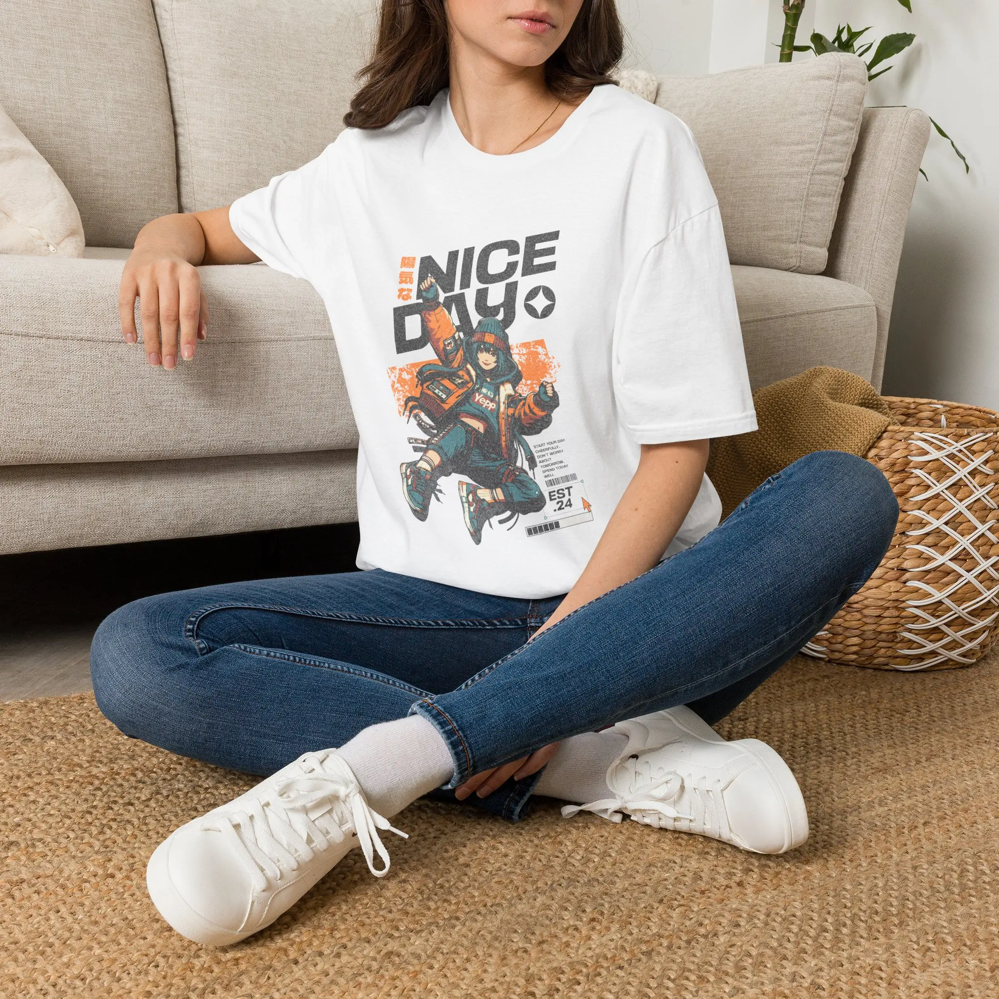 Nice Day Graphic Tee | Anime Mech Character Illustration