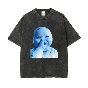 Funny AI Baby Holding Laugh Meme Vintage 260g Heavy Cotton Washable Direct Spray T-Shirt