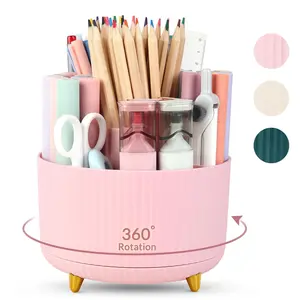 Aesthetically - pleasing holder, SKYDUE 360 Degree Rotating Desk Organizer, Dual-Purpose Pencil Pen Holder for Desk, Cute Rotating Desk Pen Organizer with 5 Slots, Art Supplies, Pencil Cup for Office, School, Home