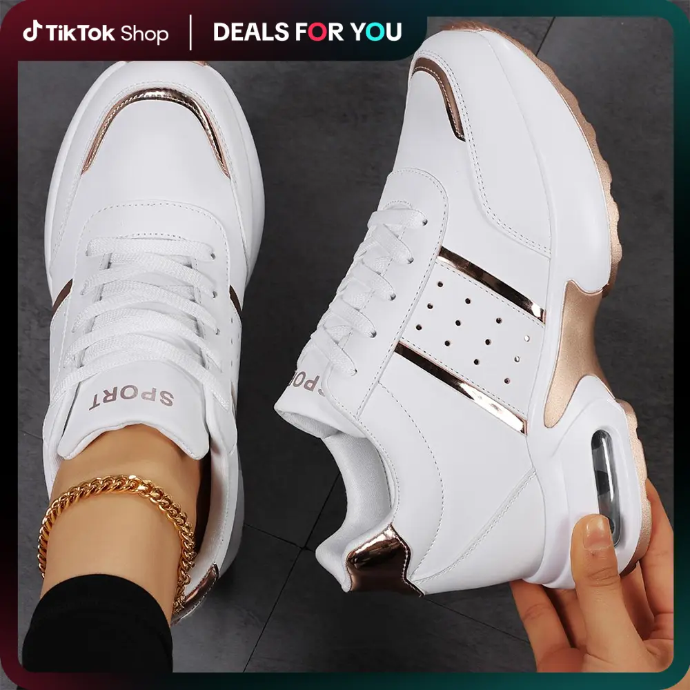 Women's Casual Knit Platform Athletic Trainer, Height Increasing Wedge Footwear with Air Cushion and Arch Support, Anti-Slip Sole Casual Trainers
