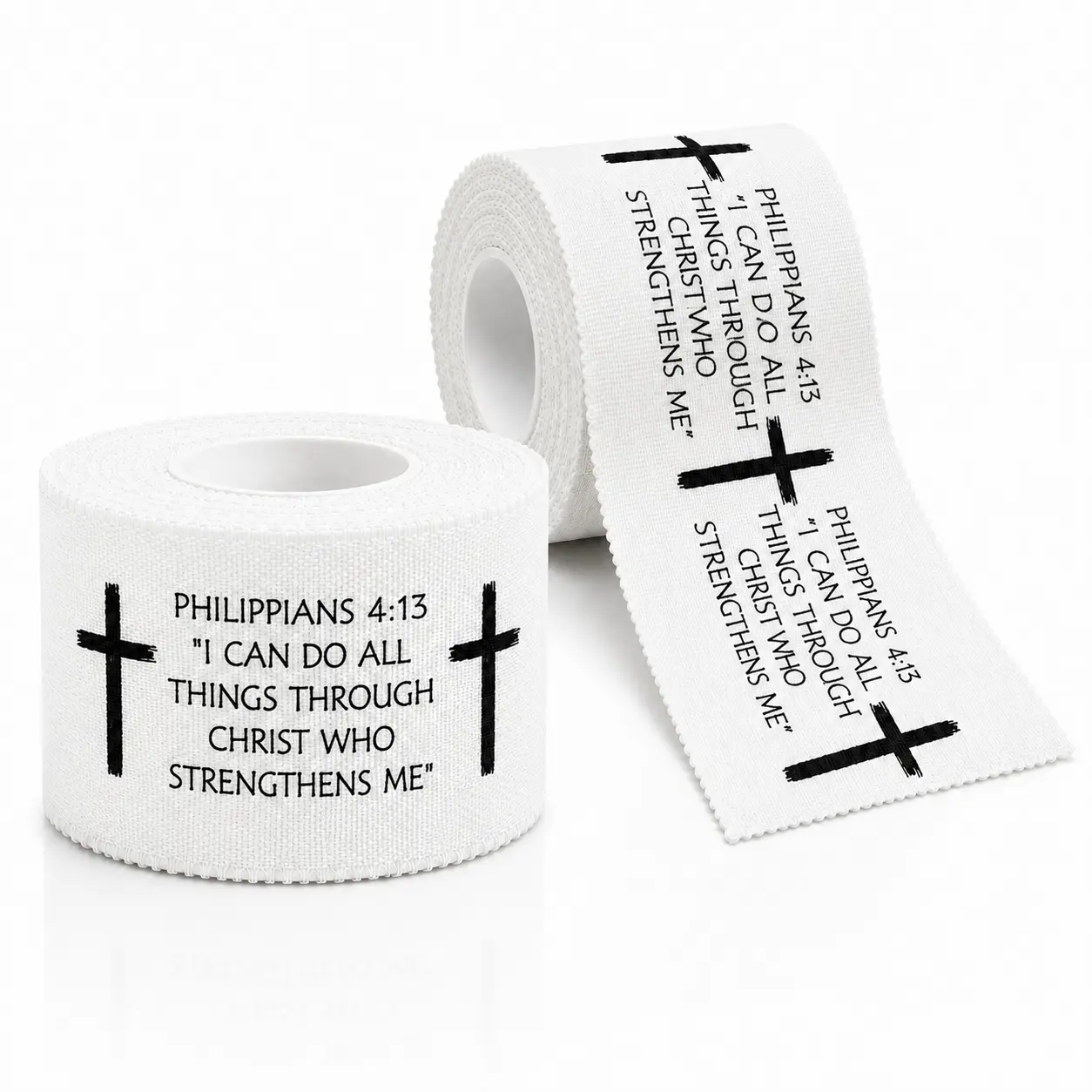 1 roll Christian Athletic Tape 2IN X 23FT Cotton Zinc Oxide White Athletic Tape, Cross Athletic Wristband for Tennis, Religious Bible Verse Athletic Tape, Christian Gift for Men and Women