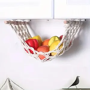 Macrame Artistic Crochet Fruit Hammock, 1 Count Space Saving Kitchen Hanging Storage Basket, Home Organizer for Produce & Veggie Organizing