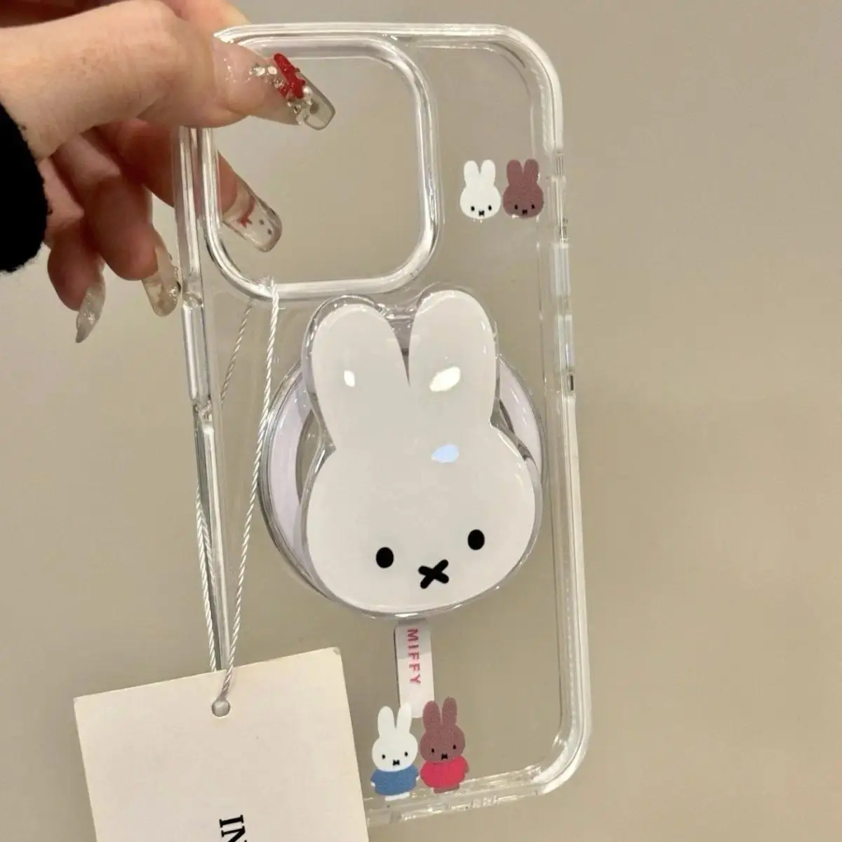 Cartoon Cute Miffy Rabbit Plushies Telescopic MagSafe Magnetic Airbag Foldable Kawaii Portable Phone Stand - iPhone Aesthetic Accessory, Christmas Gift