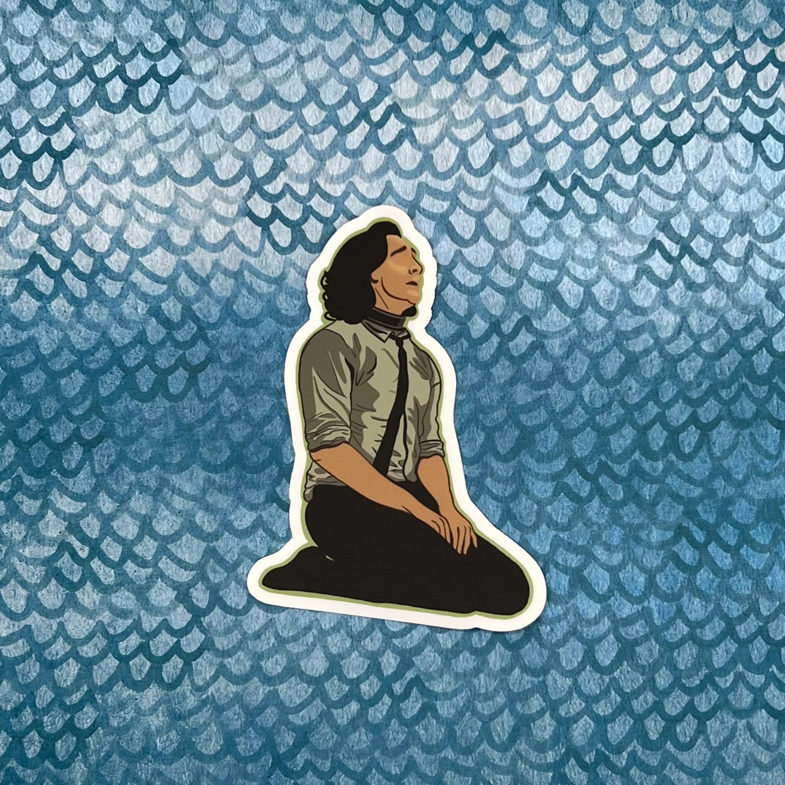 Kneeling Loki Weatherproof Sticker