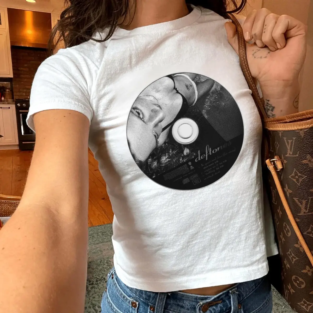 Deftones Graphic Baby Tee, Y2K Alt Aesthetic Shirt, Indie Music Inspired Top, Slim Fit Vintage Style Tee, Tumblr Girl Outfit Women
