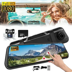 10 Inch Rearview Mirror Dash Camera, 1080P Full HD Front & Rear Dash Cam, Touch Screen Car Backup Camera with Night Vision, Parking Assistance