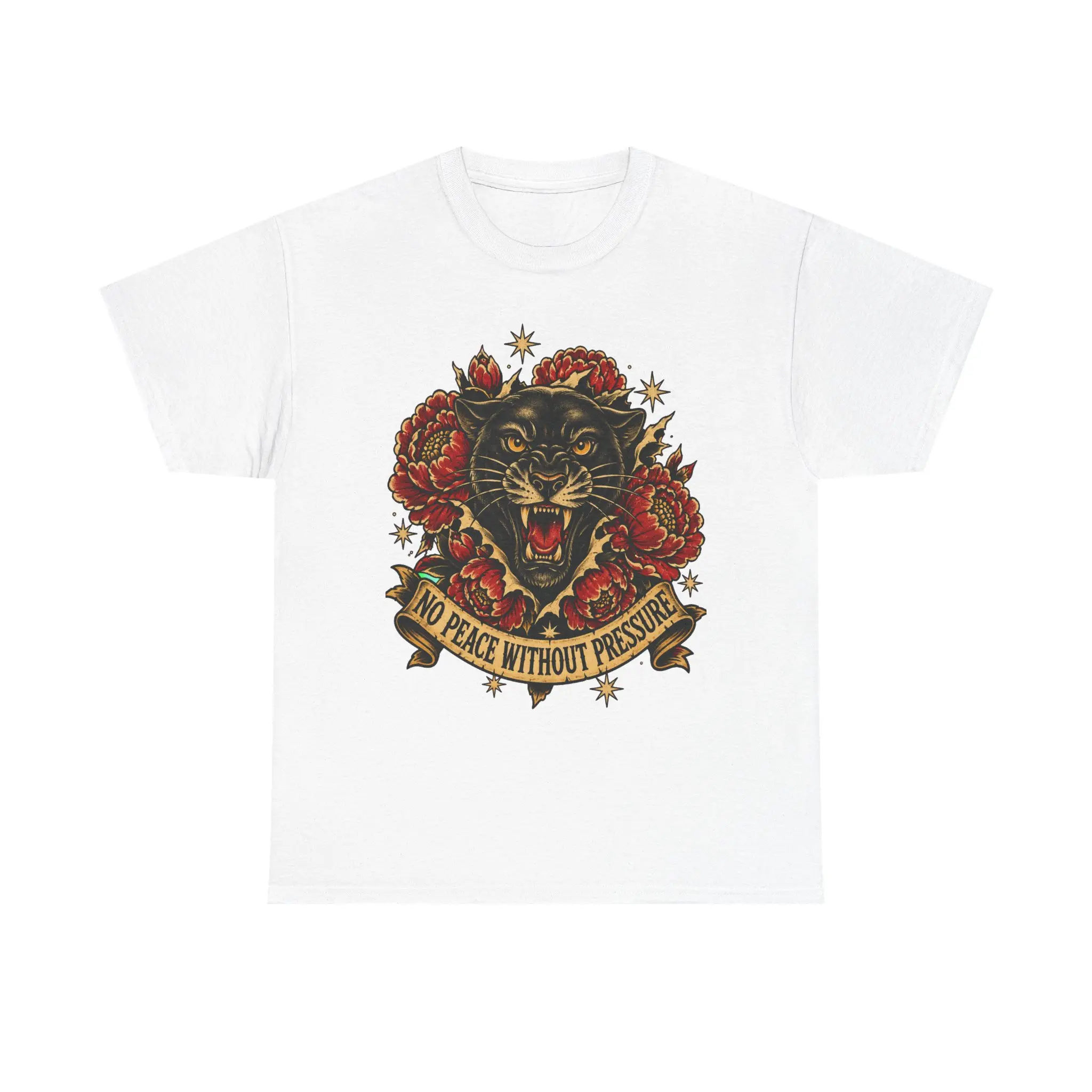 Roaring Panther with Roses T-Shirt | No Peace Without Pressure