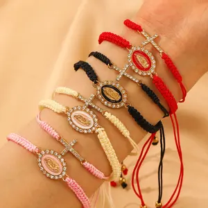 Fashionable and Unique Virgin Mary Cross Two-Piece Set Hand-Woven Adjustable Clip-On Bracelet