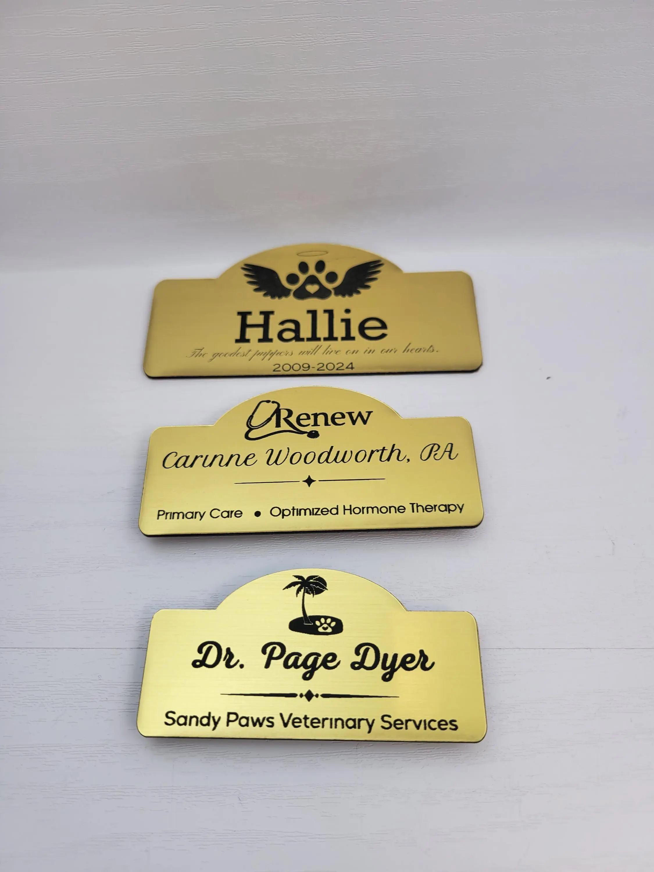 Magnetic Name Badge in Brushed Gold Domed Shaped Custom Corporate and Medical Nametag