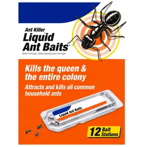 Liquid Ant Bait Stations for Indoor Pest Control, Borax-Based Formula Targets Entire Colonies, Long-Lasting Ant Elimination, 12 Pack