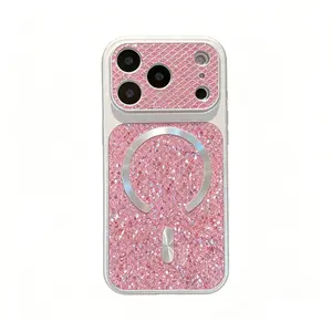（Case & Nova.） Luxury bling glitter magnetic phone case with large lens window, compatible with iPhone 17 Pro Max, 16, 15, 14, 13, 12; shockproof protective cover for wireless charging