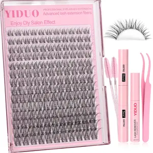 Lash Clusters Kit 8-16mm Natural Eyelash Extensions Kit DIY Individual Lashes 154 Pcs C-Curly Eyelash Cluster Kit with Lash Bond and Seal Tweezers Remover Eyelash Brush DIY at Home Easily Eyelash Glue Extension