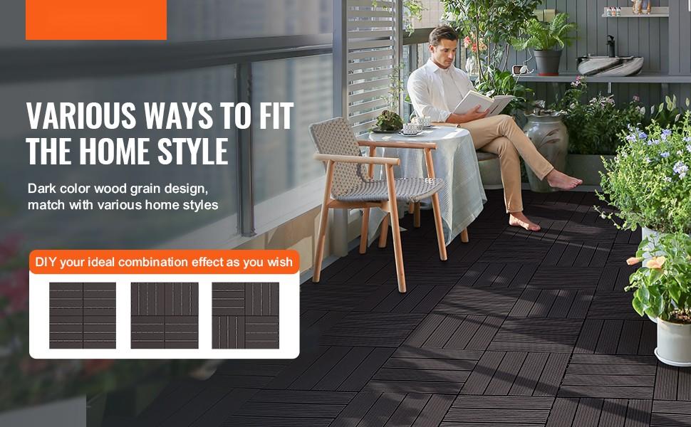 Interlocking Deck Tiles 10 Pack, 11.6 X 11.6 Inches, Waterproof Outdoor Flooring for Porch, Patio, Balcony, Dock, and Garden Areas, Dark Brown, Durable, Easy Snap-Together Installation, Weather Resistant