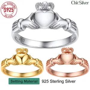 ChicSilver Claddagh S925 Silver Ring No Tarnish Dainty Simple Celtic Irish Wedding Band 925 Sterling Silver Clothing Decor High Polished Ring for Women