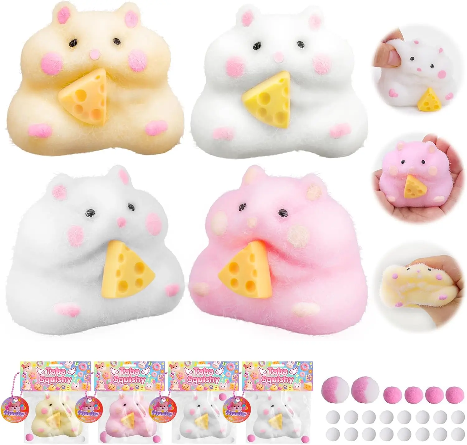 4PCS Squishy Hamster Fidget Toys – Big Soft Fufu Hamster Squishy Set, Cute Slow-Rising Stress Relief Toys for Adults and Kids, Sensory Squeeze Toys for Anxiety Relief and Fun