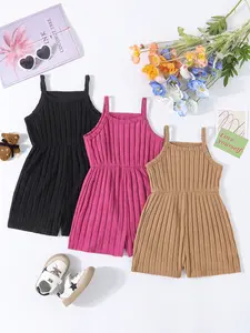 3 Piece Set Plain Striped Halter Top Simple Romper, Boho Style Sleeveless Fitted Below the Knee, Casual Everyday Wear