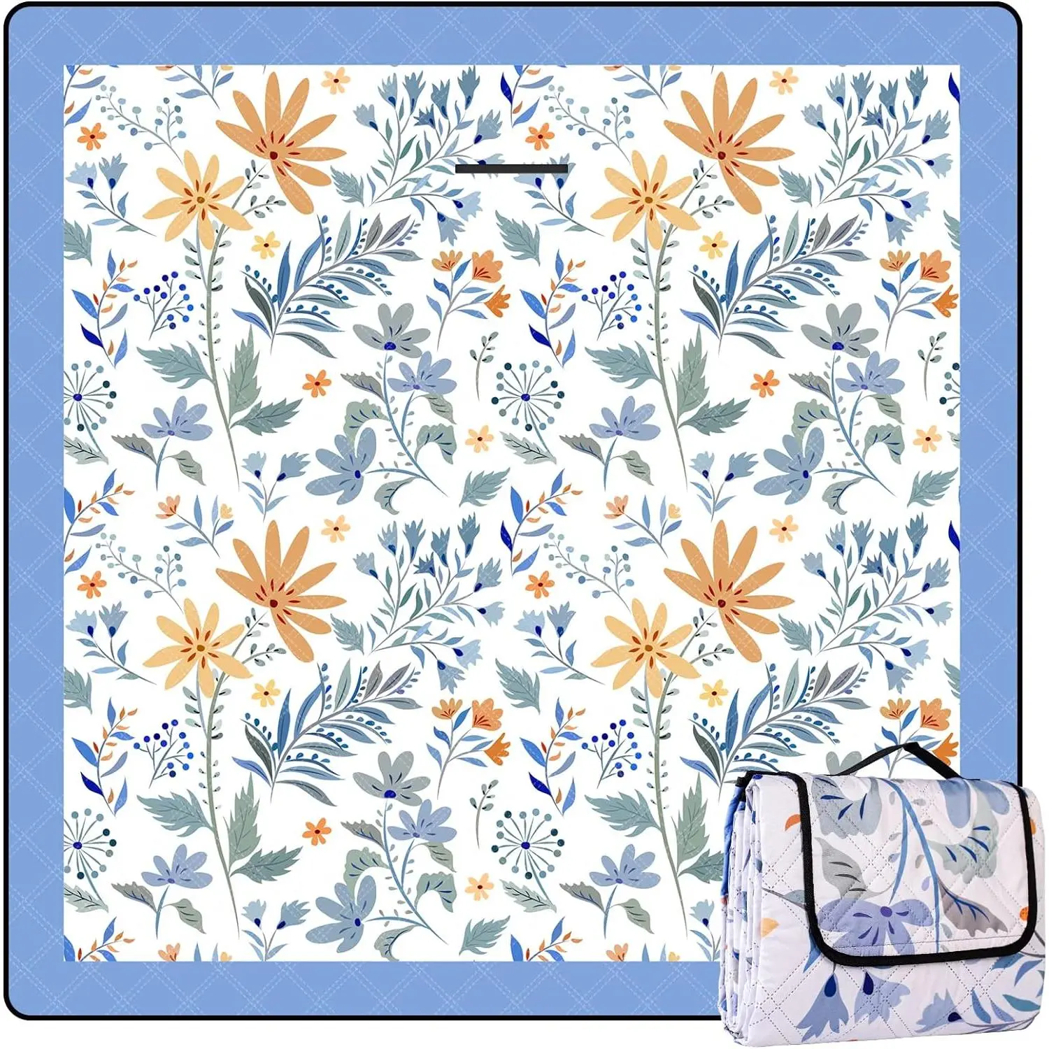 Floral Print Picnic Blanket - 79x79in Extra Large Wear-Resistant Oxford Fabric Mat, Waterproof, Machine Washable, Foldable Compact Fold Portable for Picnics, Camping, Kids, Exclusive Design