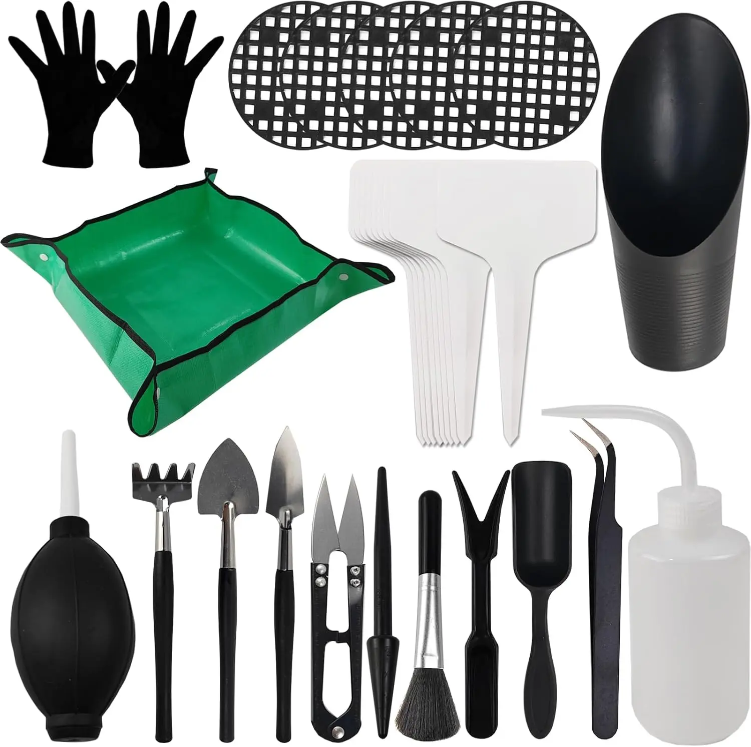 30-Count Mini Garden Hand Transplanting Succulent Tool Set with 19.7" Thick Repotting Mat & Tag, Foldable ABS Material Kit with Copper Buckle Design, Convenient for Storage for Indoor Gardening (Cactus, Bonsai Care)