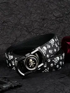 Men's Punk Style Skull Print Automatic Buckle Belt, Street Style Belt, Fashion Belt for Party, Daily Clothing Decor, Trendy All-match & Exquisite Belt for Birthday Gift