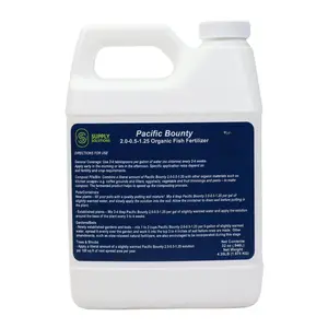 Pacific Bounty Organic Liquid Fish Fertilizer – OMRI Listed Wild Fish Ferment – Hydrolyzed Emulsion with Beneficial Microbes for Fruits, Vegetables, Flowers, Shrubs – 2.0-0.5-1.25 NPK (32 Oz)