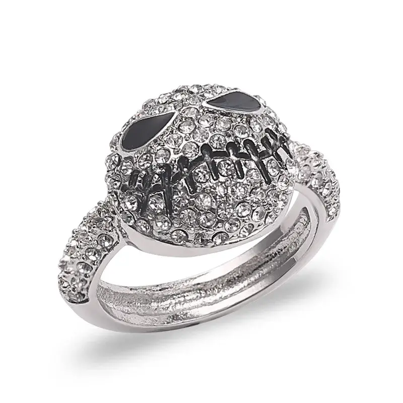 The Nightmare Before Christmas Ring, Jack Skellington Rings, Miami Iced Out Rhinestones, Hip Hop Skull Ring