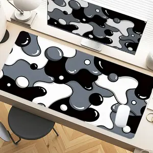 Abstract Liquid Black White Gray Desk Pad Gaming Mousepad XXL Mouse Pad For Laptop Desk Mouse Pad Extra Large With Non-Slip Rubber Base Stitched Edges Surface For PC Gamers Office Workers & Home Use As Holiday Gift