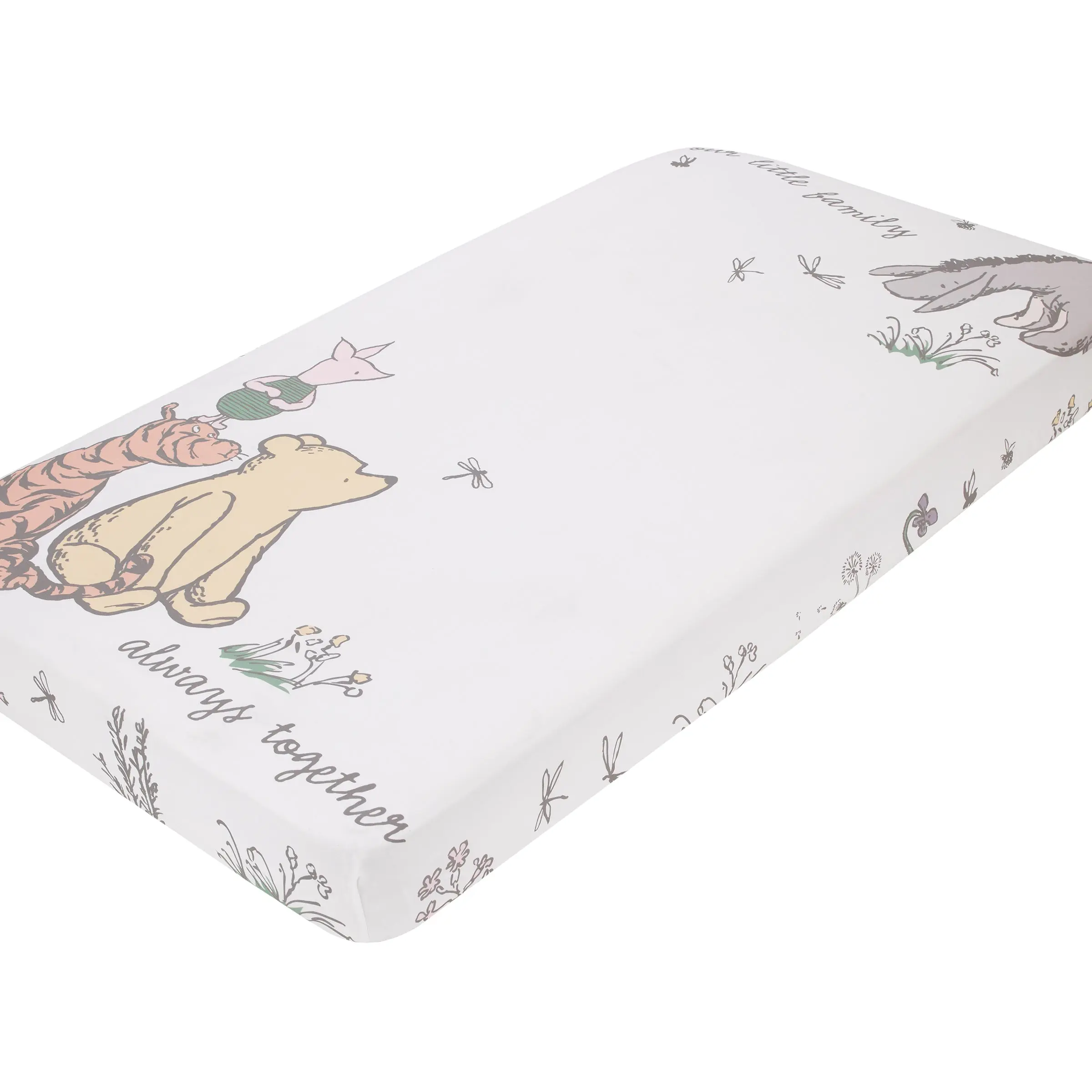 Disney Classic Pooh Naturally Friends Ivory and Taupe 100% Cotton Photo Op Fitted Crib Sheet