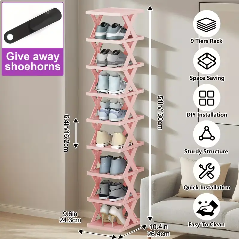 9/6 Tier Shoe Rack Organizer, Space Saving Vertical Shoe Storage Rack, Stackable Plastic Shoe Shelf for Entryway, Bedroom, Dorm & Living Room